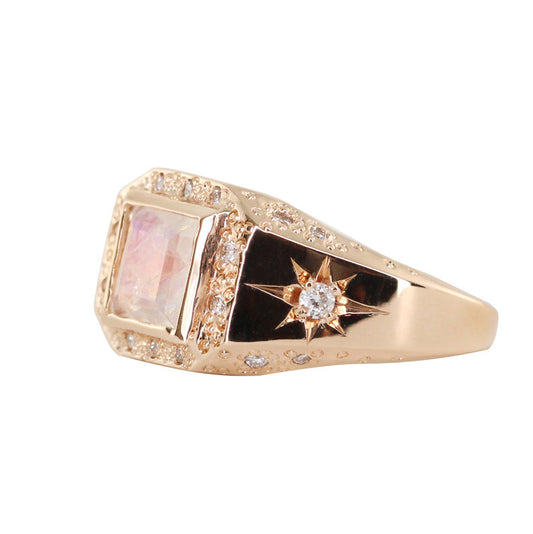 14kt gold and diamond moonstone stardust signet ring - Luna Skye