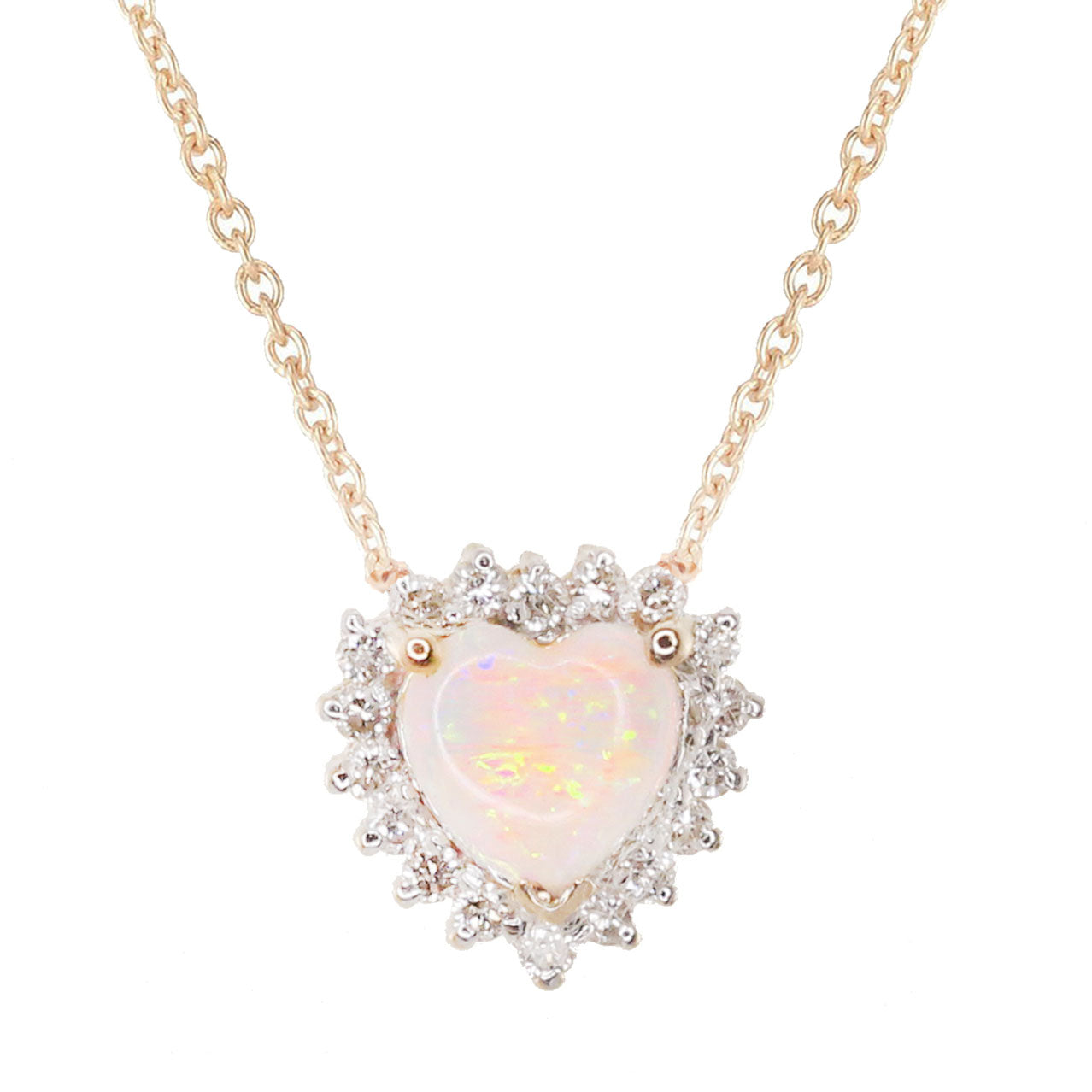 14kt gold and diamond white opal heart necklace