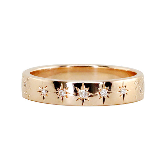 14kt gold and diamond starburst hammered ring - Luna Skye