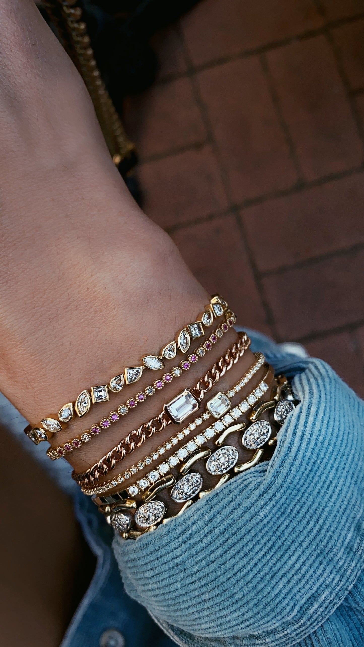 14kt gold bar diamond tennis bracelet