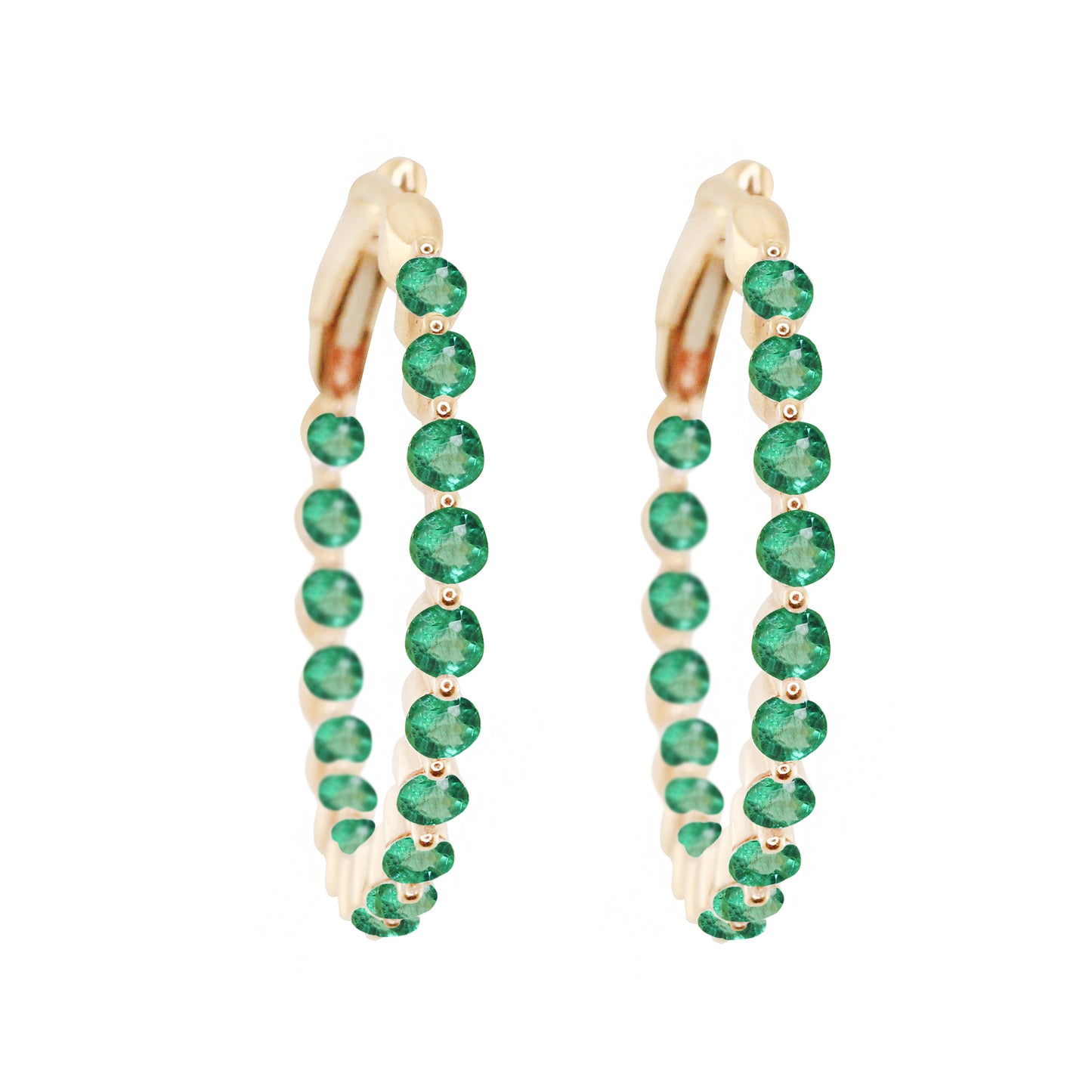 14kt gold floating emerald hoops