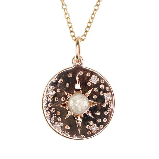 14kt gold and gray diamond starburst hammered disk necklace - Luna Skye