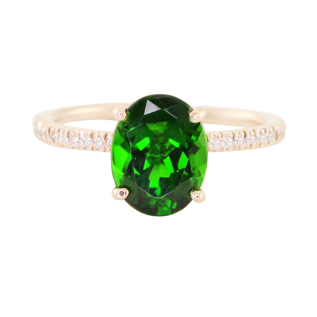 14kt gold and diamond chrome green tourmaline solitaire eternity ring - Luna Skye