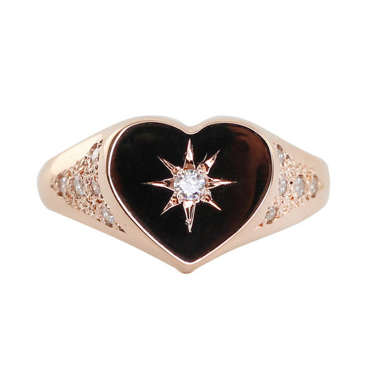 14kt gold and diamond vintage Heart Starburst signet ring - Luna Skye