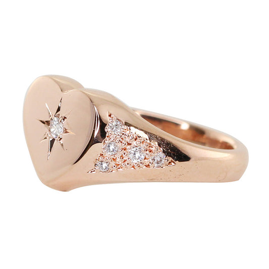 14kt gold and diamond vintage Heart Starburst signet ring - Luna Skye