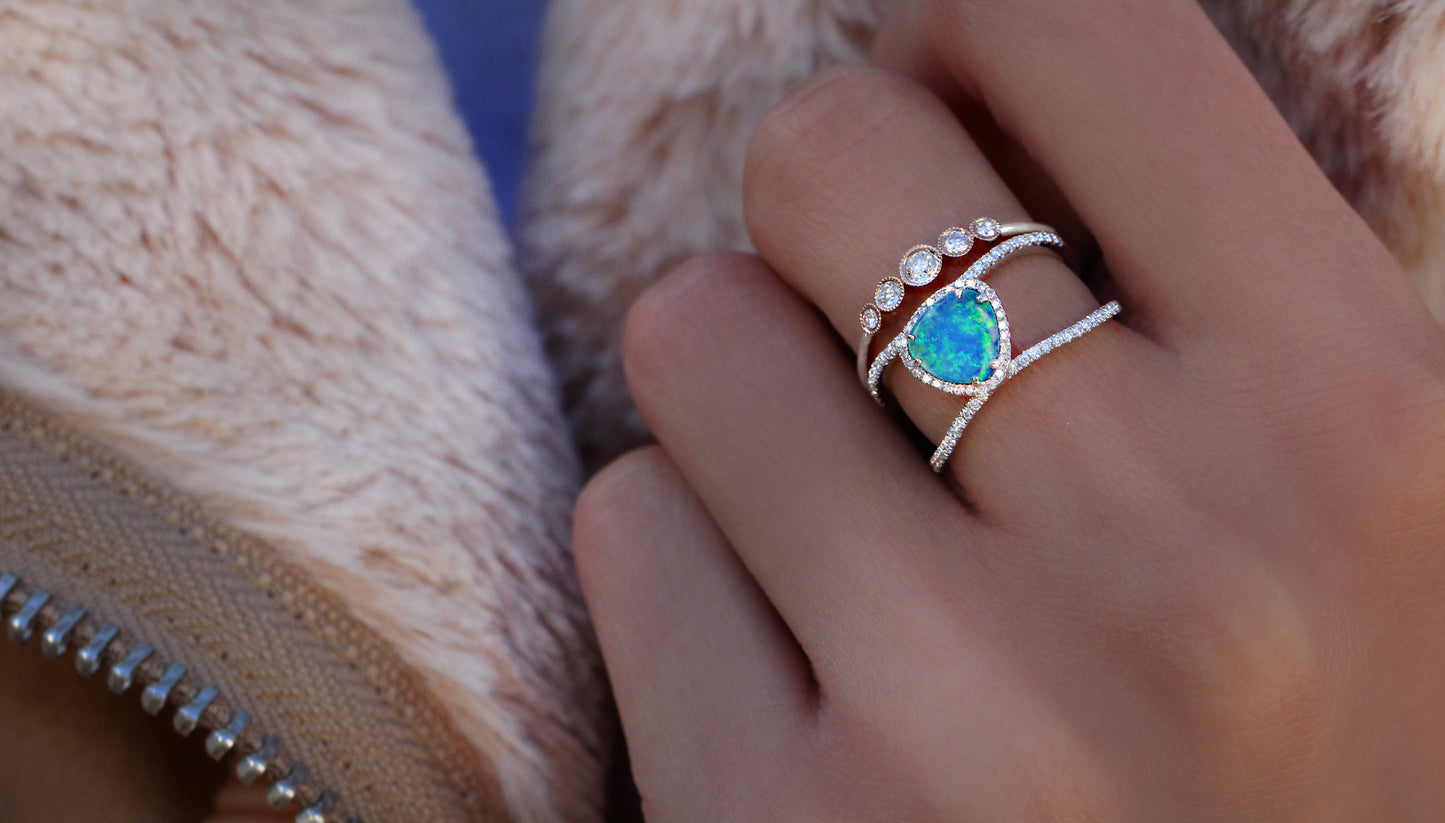 14kt gold and diamond Petite Triangle Double Band Opal ring - Luna Skye