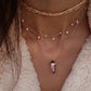 14kt gold and three diamond row aqua aura crystal bar necklace - Luna Skye