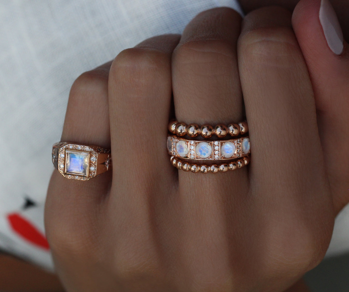 14kt gold and diamond moonstone stardust signet ring - Luna Skye