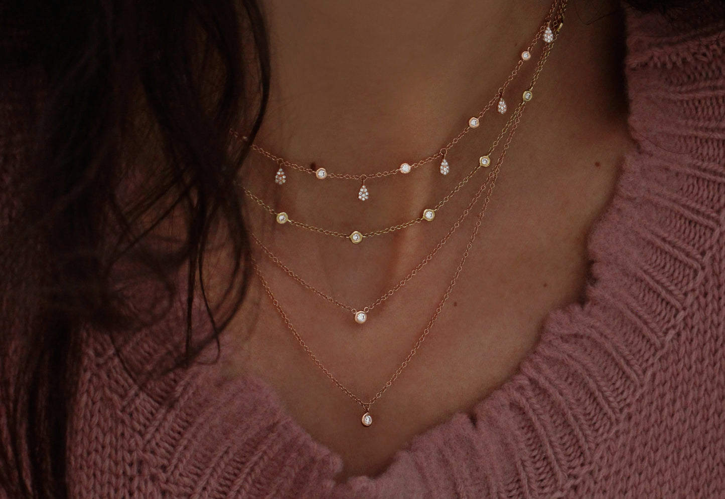 14kt gold diamond bezel choker necklace - Luna Skye