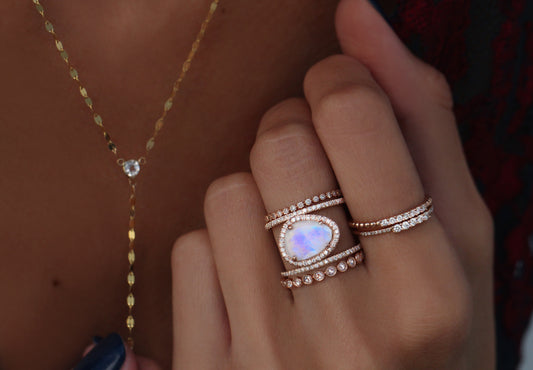 14kt gold and diamond Double Band Moonstone ring - Luna Skye