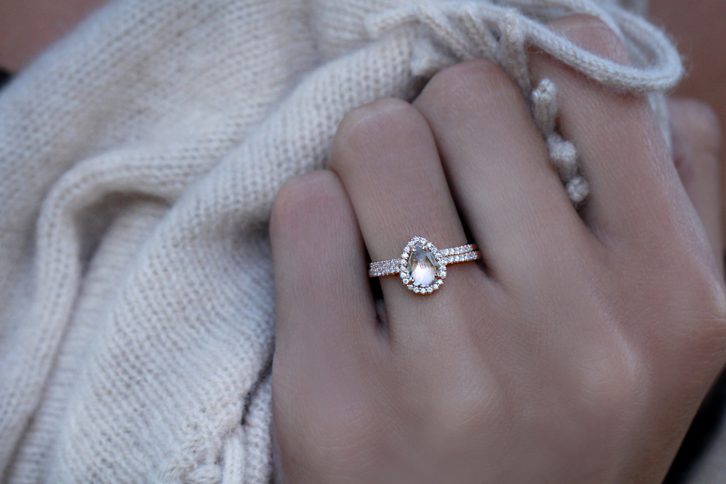 14kt gold and diamond white topaz teardrop ring - Luna Skye