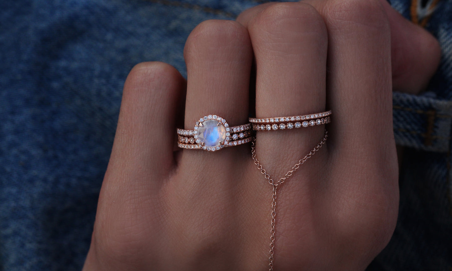 14kt gold and diamond round mini moonstone ring - Luna Skye