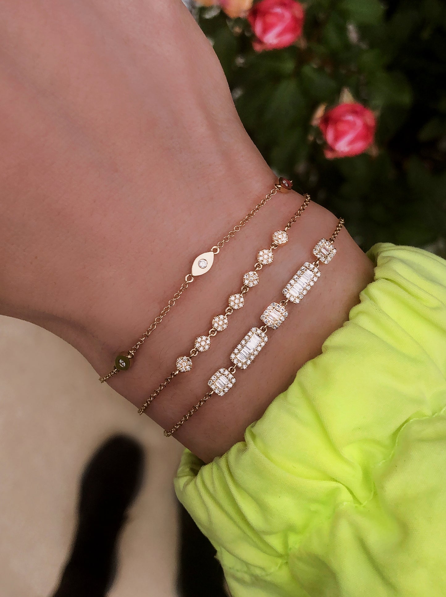 14kt gold baguette section bracelet