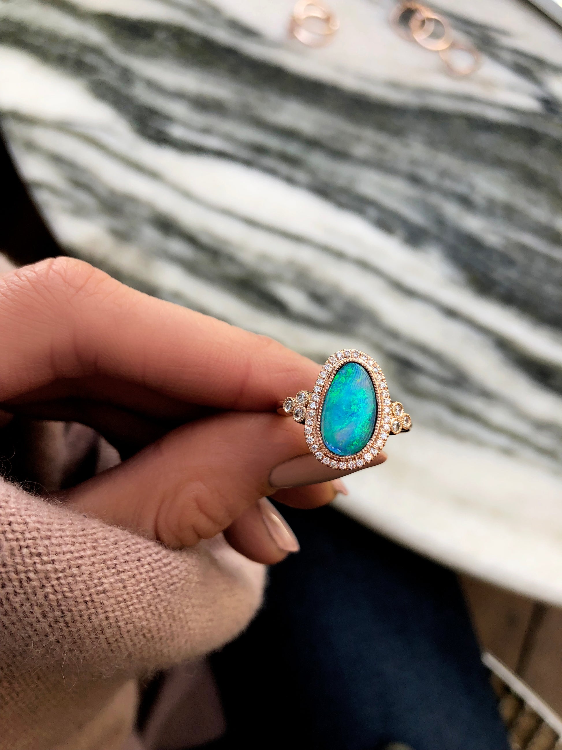 14kt rose gold and diamond opal bezel ring - Luna Skye