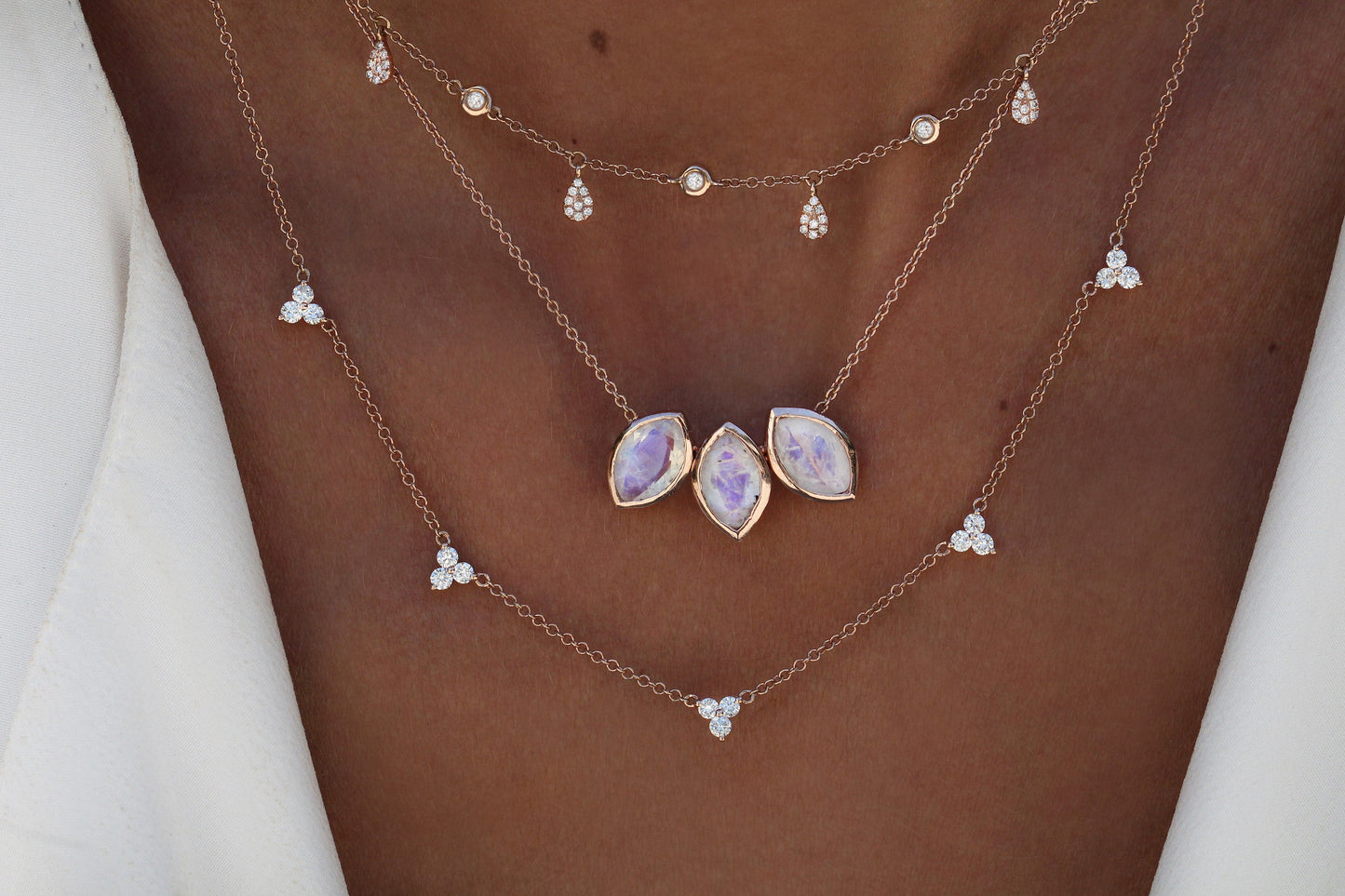 14kt gold and three diamond cluster necklace - Luna Skye