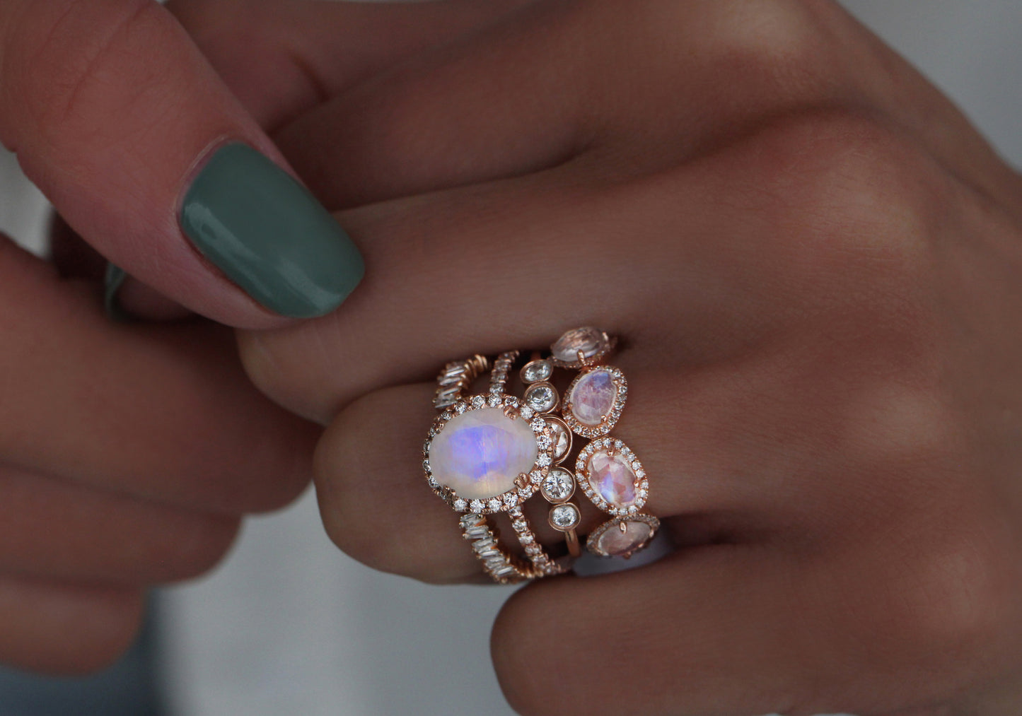 14kt gold and diamond solitaire moonstone eternity ring with halo - Luna Skye