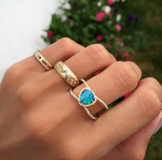 14kt gold and diamond Petite Triangle Double Band Opal ring - Luna Skye