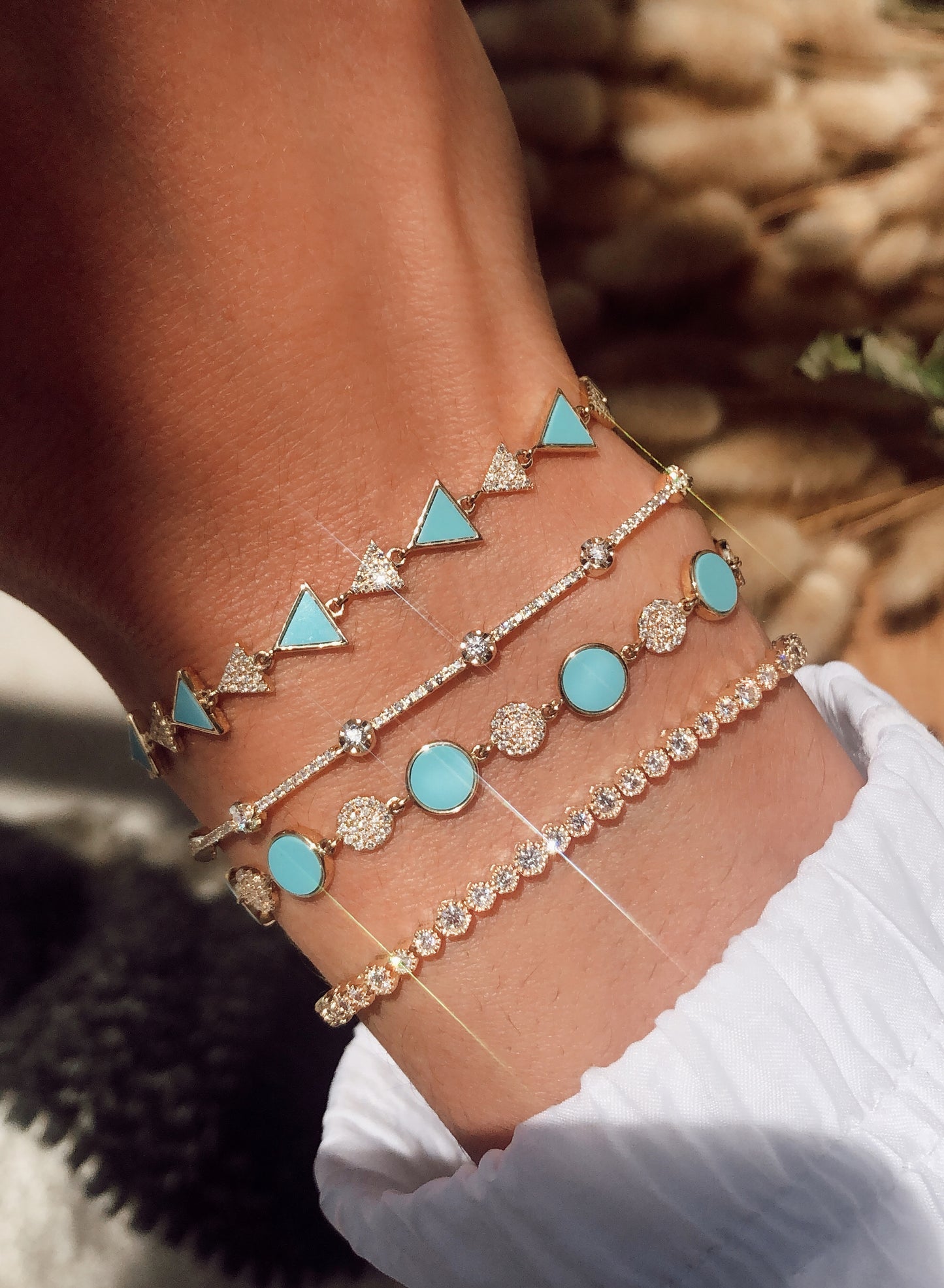 14kt gold and diamond round bezel section bracelet