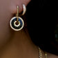 14kt gold and diamond black enamel burst disk earring
