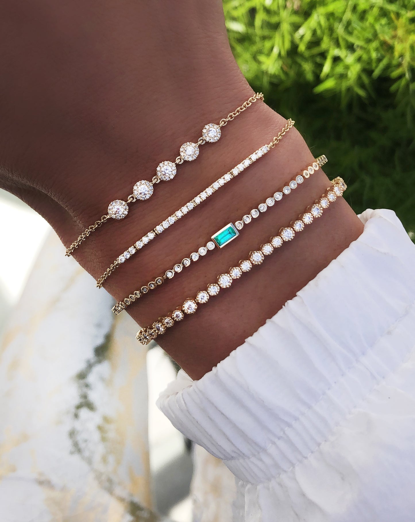 14kt gold and diamond poly bezel milgrain bracelet
