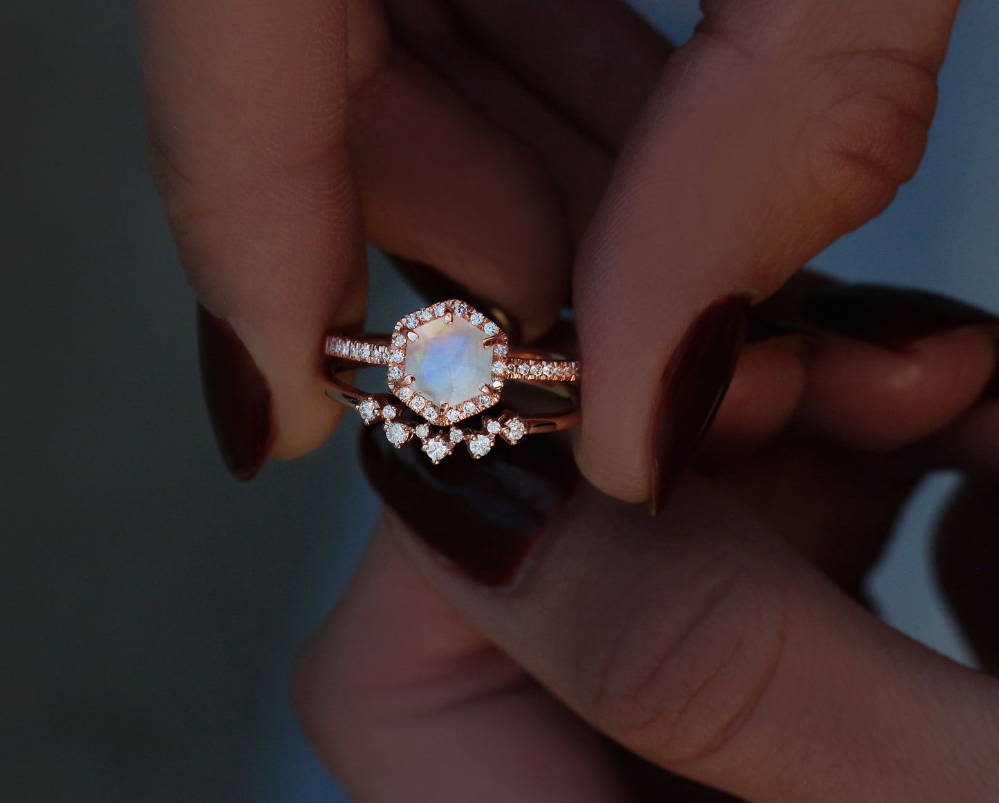 14kt gold and diamond moonstone hex ring - Luna Skye