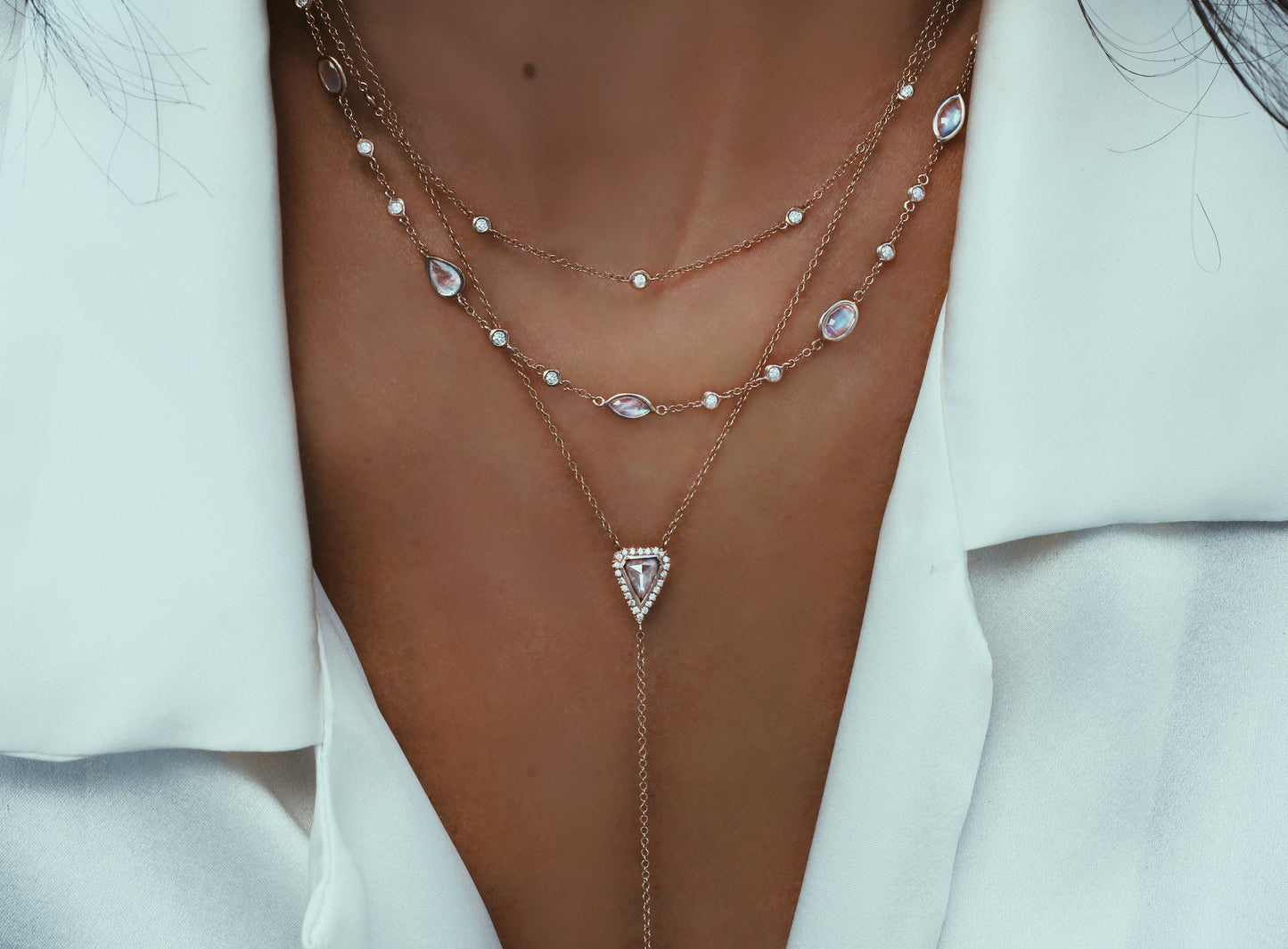 14kt gold and diamond bezel moonstone choker