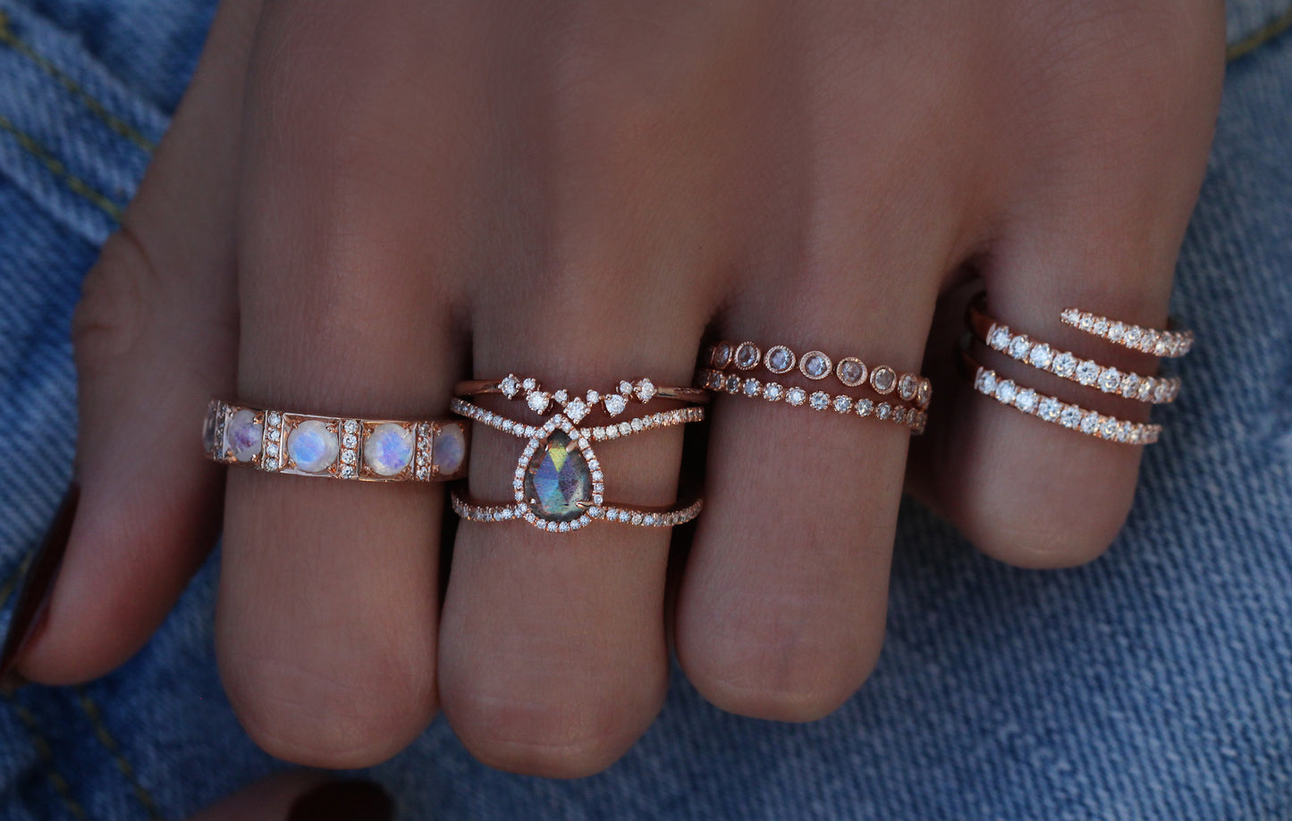 diamond double band teardrop rings