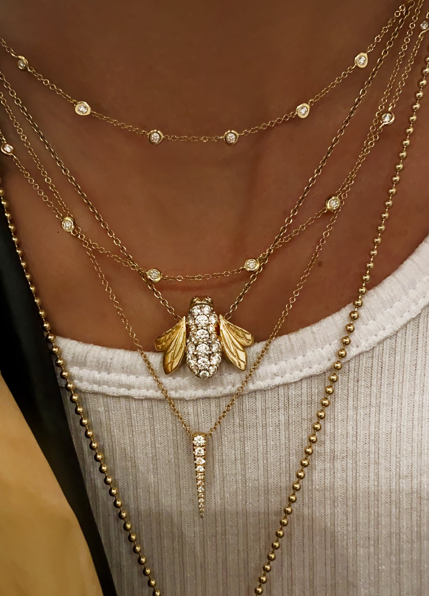 14kt gold and diamond two toned vintage honey bee necklace