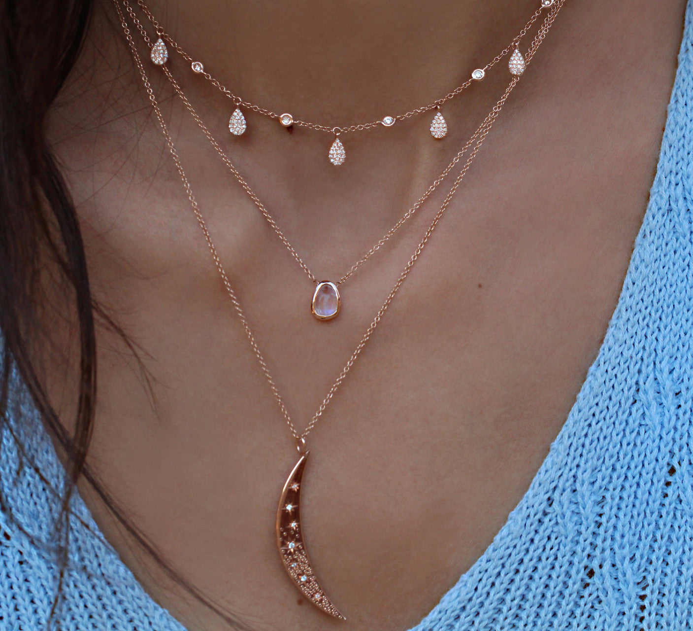 14kt gold teardrop diamond drip choker necklace - Luna Skye