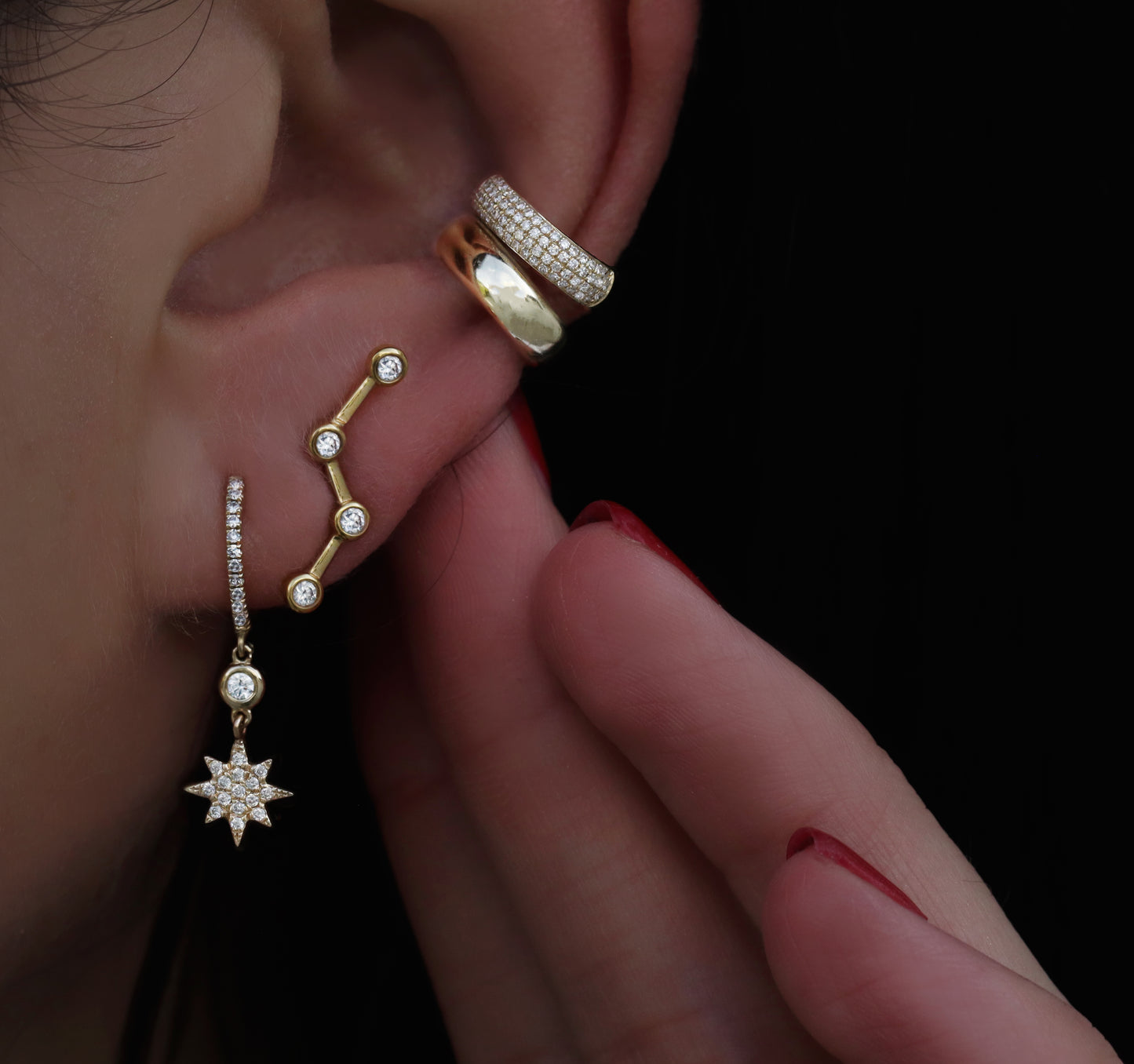 14kt gold and diamond constellation studs