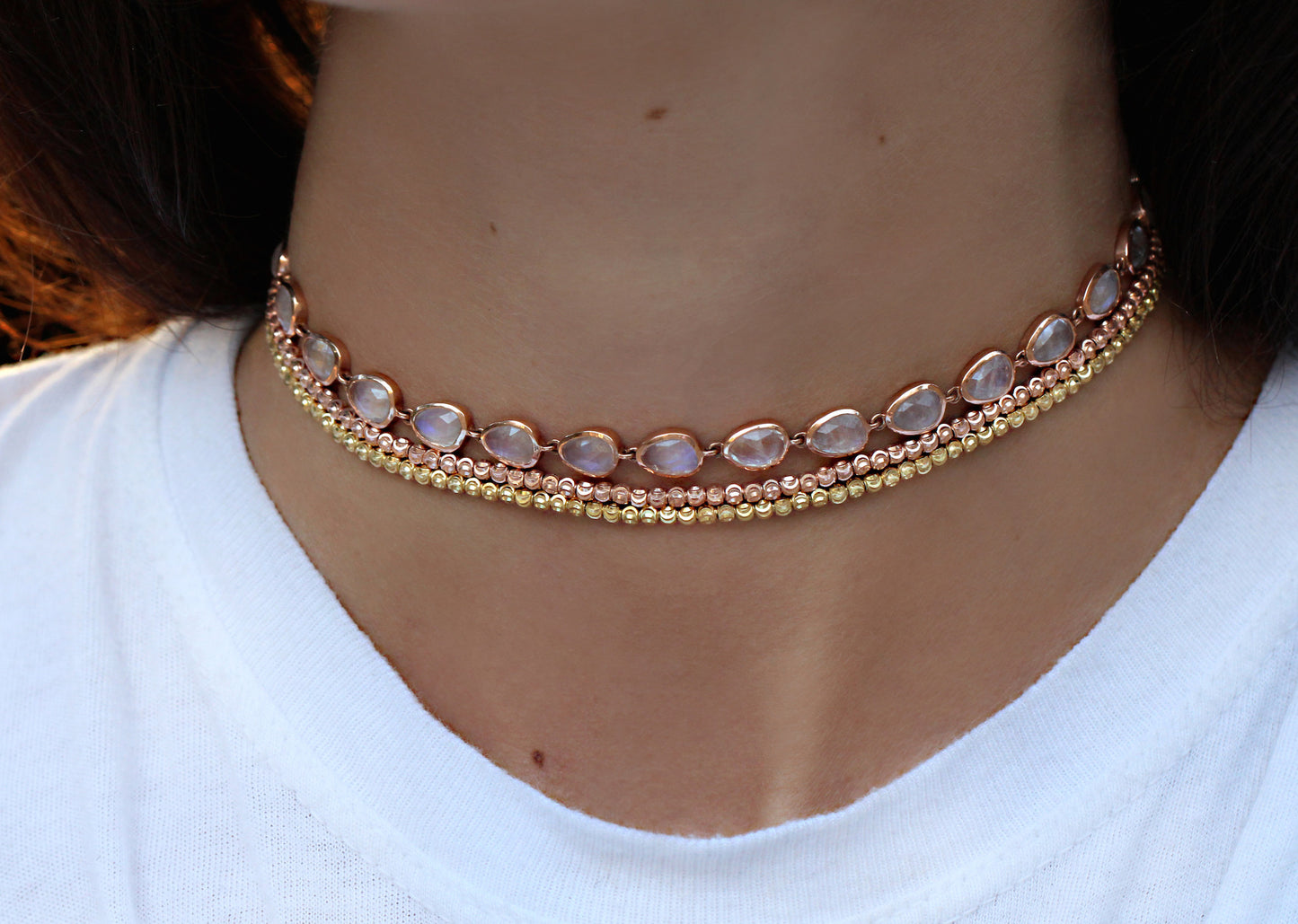 14kt gold full diamond cut beaded choker - Luna Skye