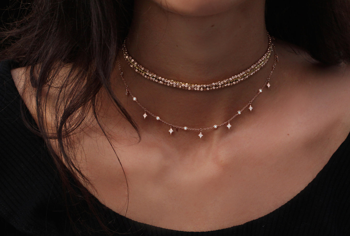 14kt gold full diamond cut beaded choker - Luna Skye