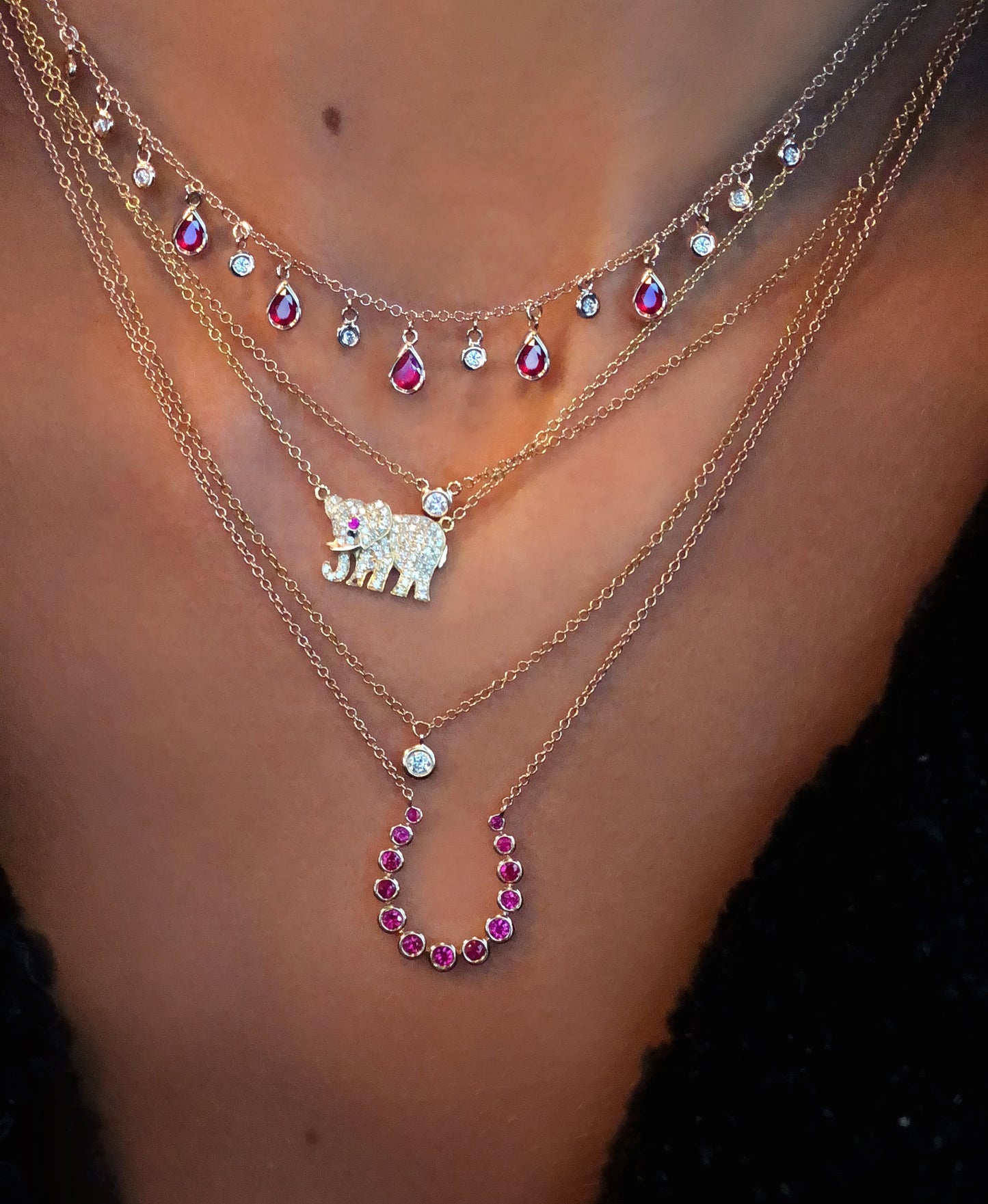 14kt gold and diamond ruby teardrop drip necklace - Luna Skye
