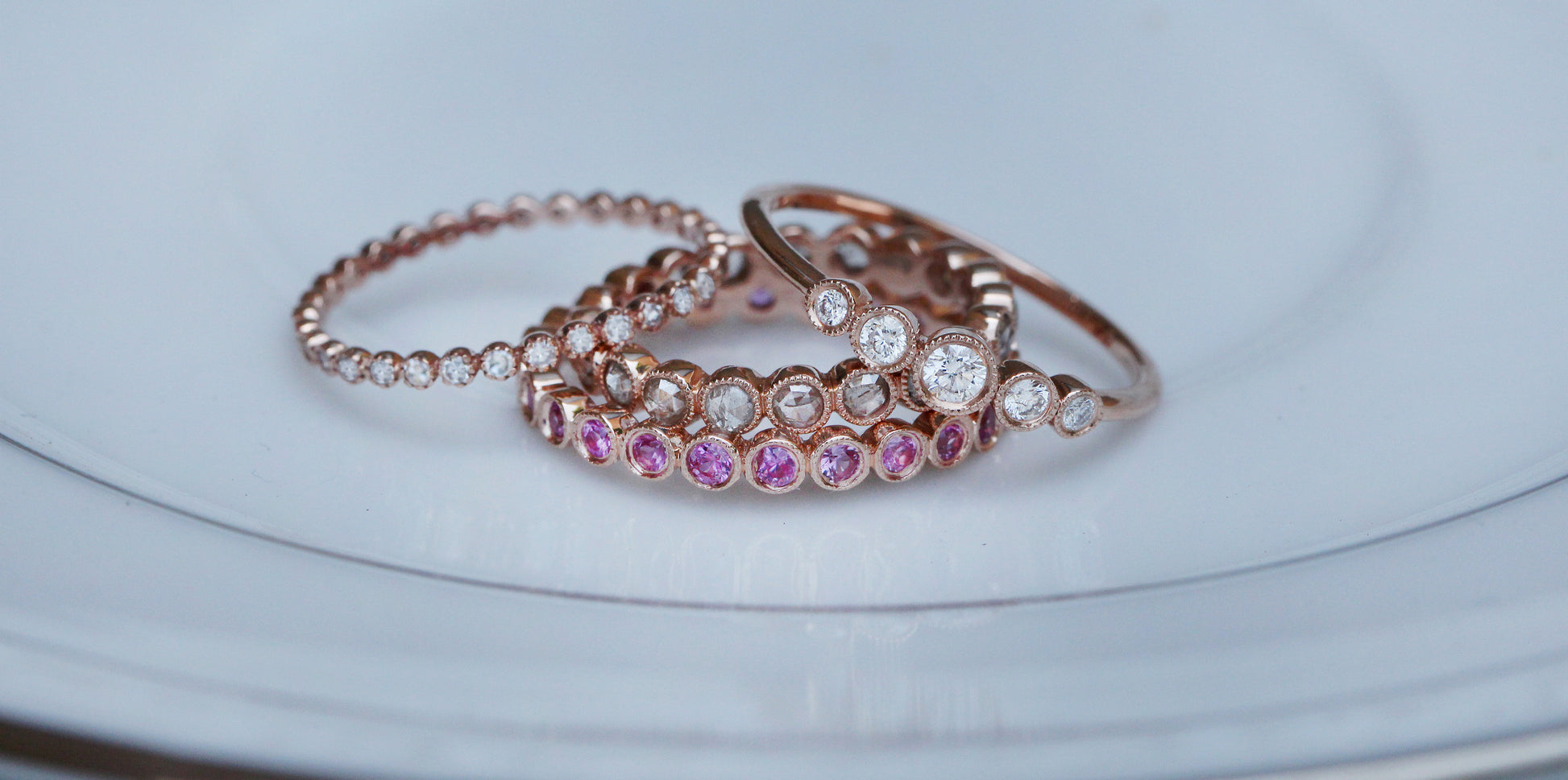 14kt gold and pink sapphire bezel eternity ring - Luna Skye