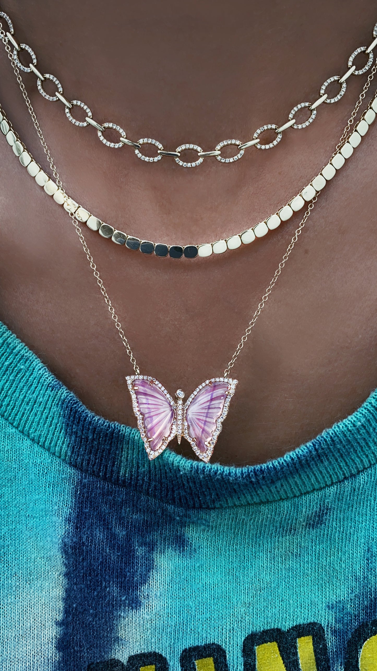 14kt gold and diamond amethyst baby butterfly necklace