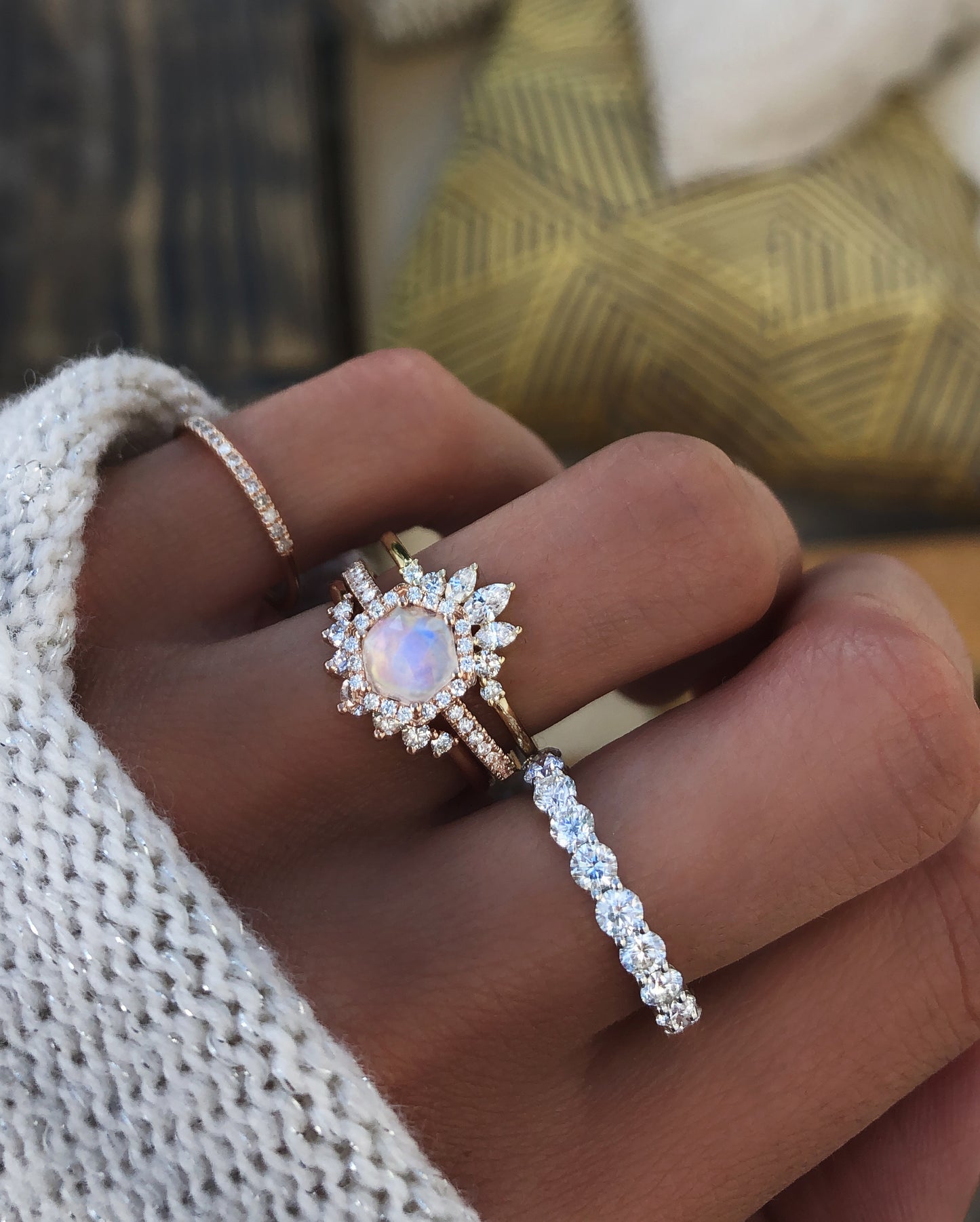 14kt gold marquise diamond curved band