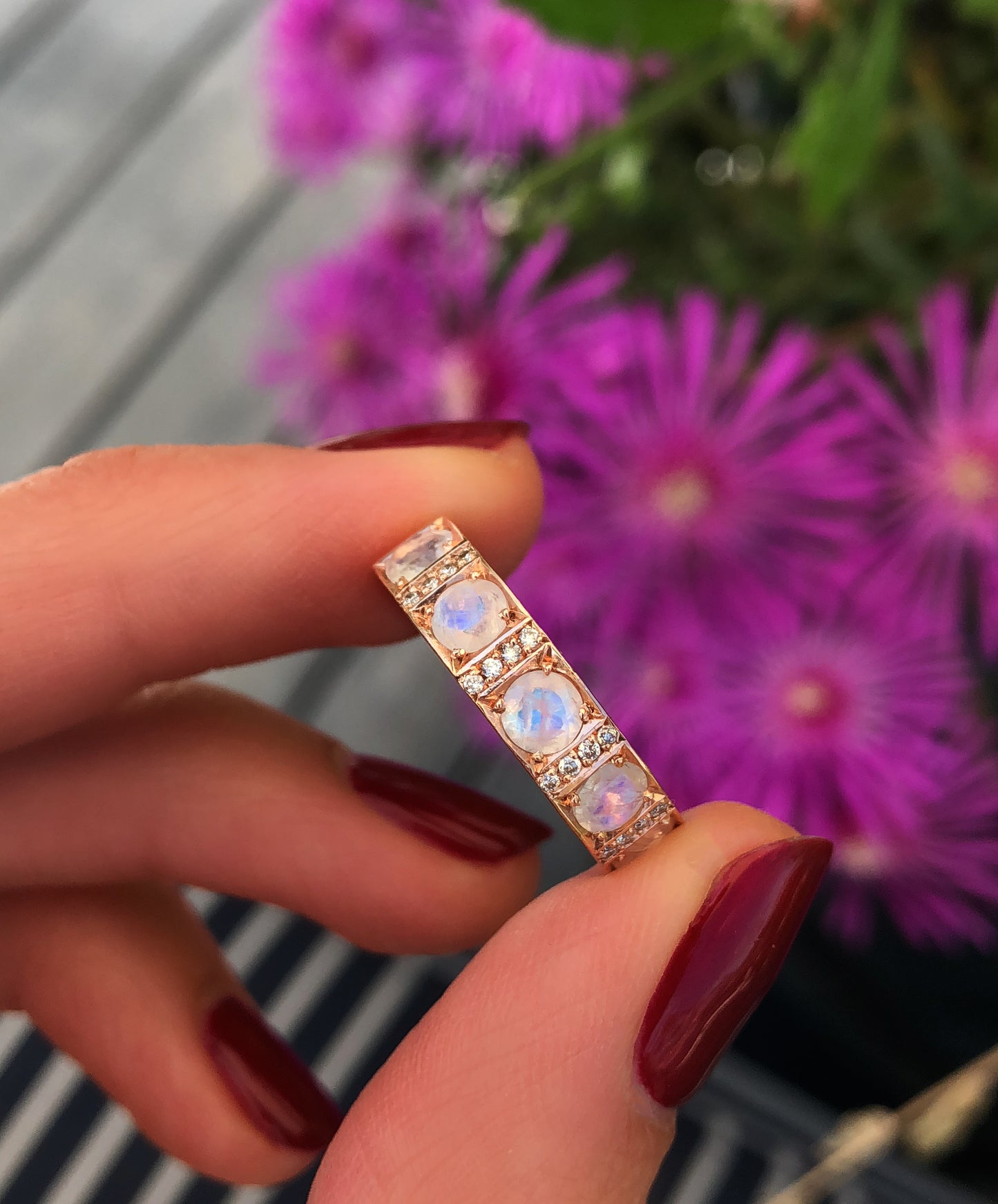 14kt gold diamond and moonstone band - Luna Skye