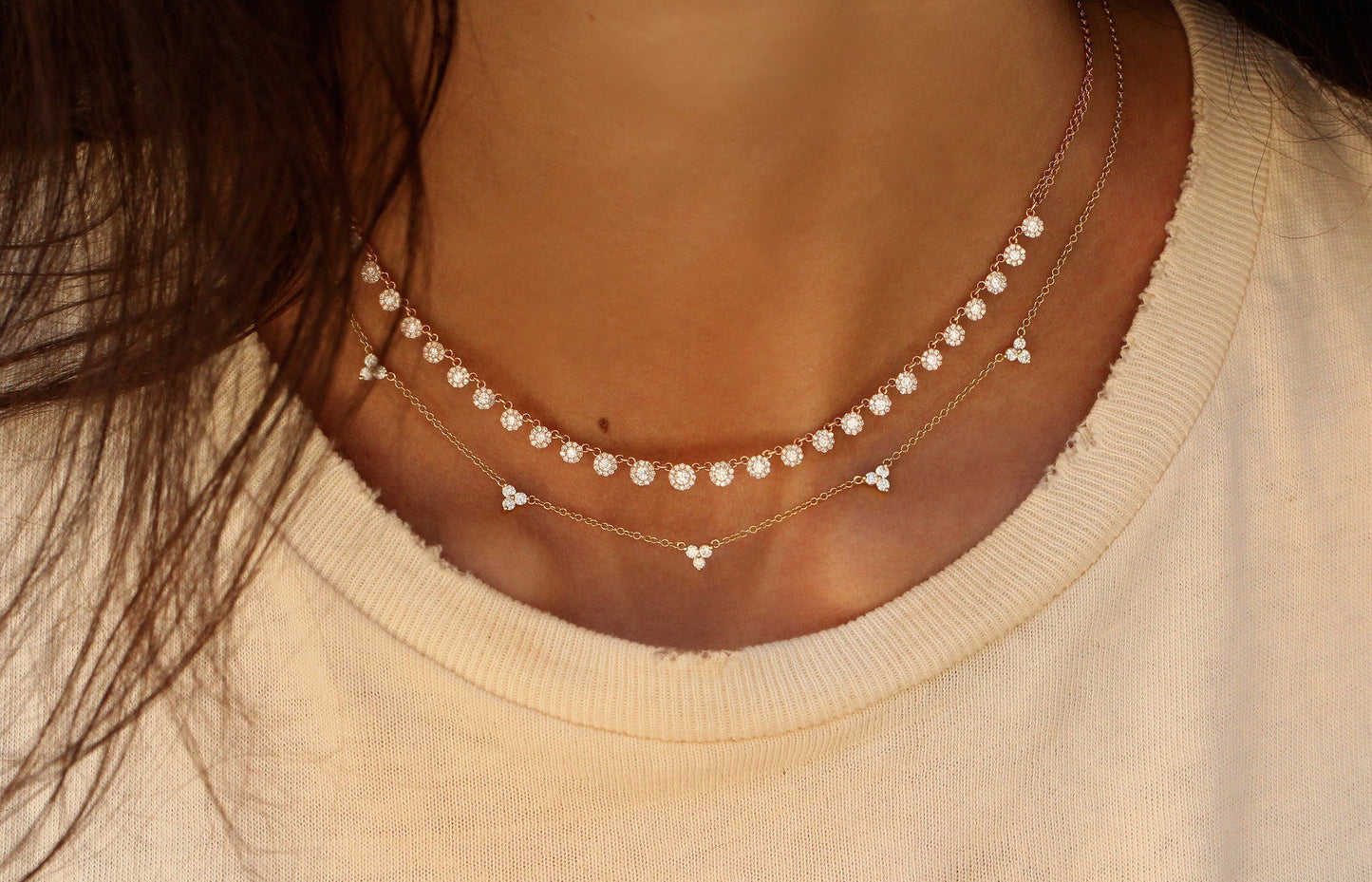 14kt gold and three diamond cluster necklace - Luna Skye