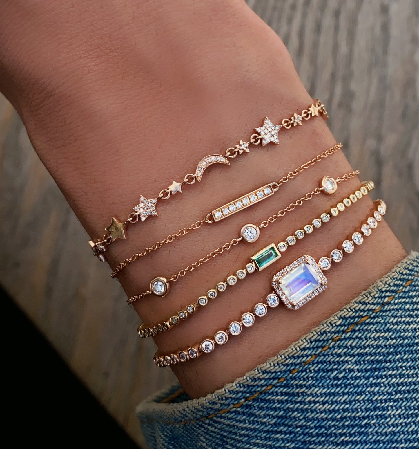 14kt gold and diamond halo moonstone bracelet