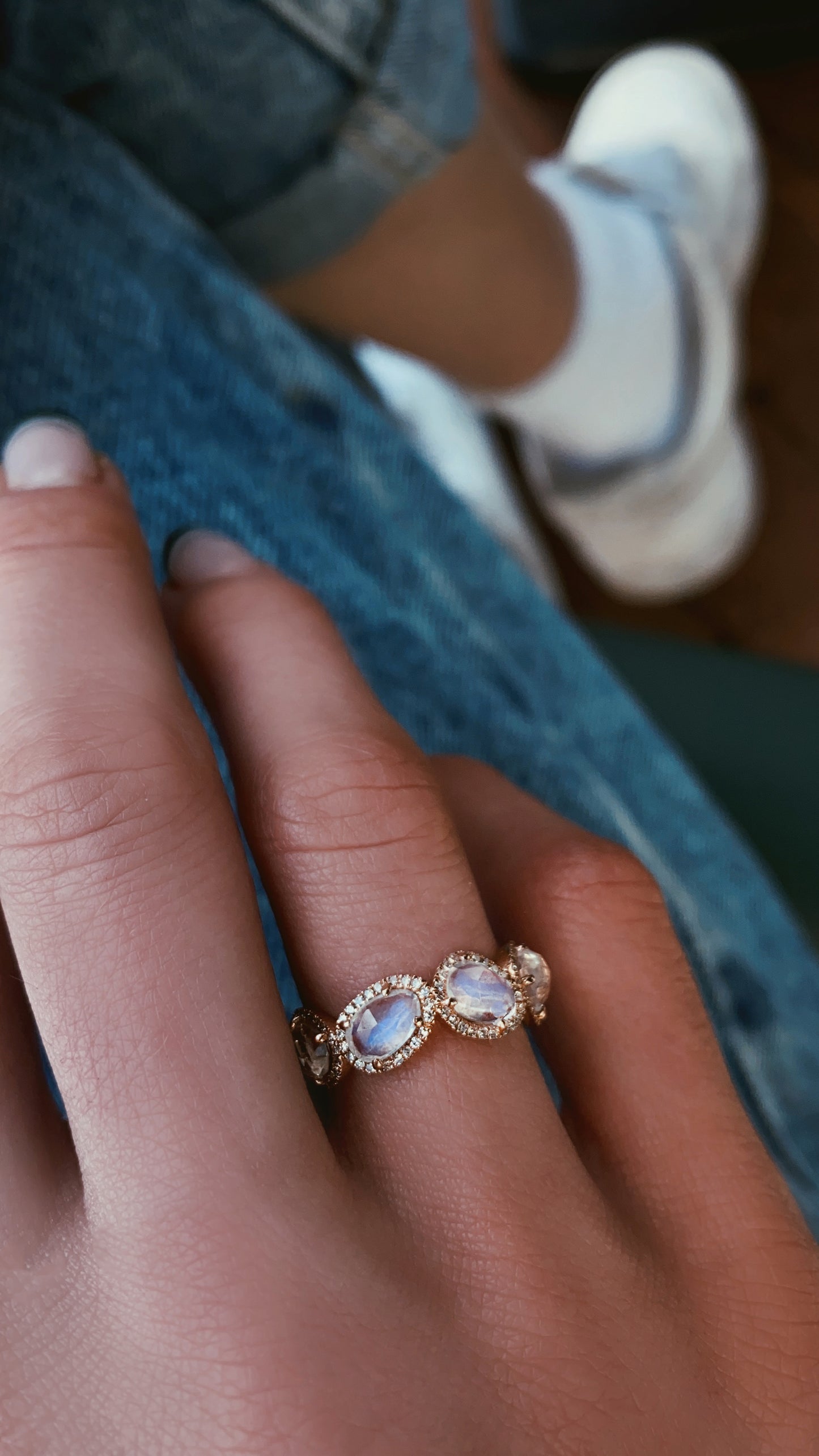 14kt gold and diamond organic moonstone band