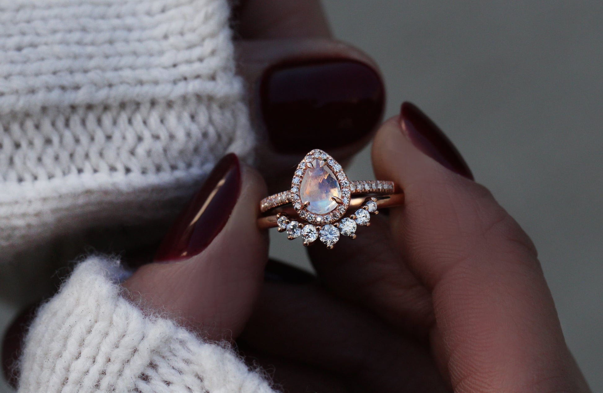 14kt gold and diamond single band teardrop moonstone ring - Luna Skye