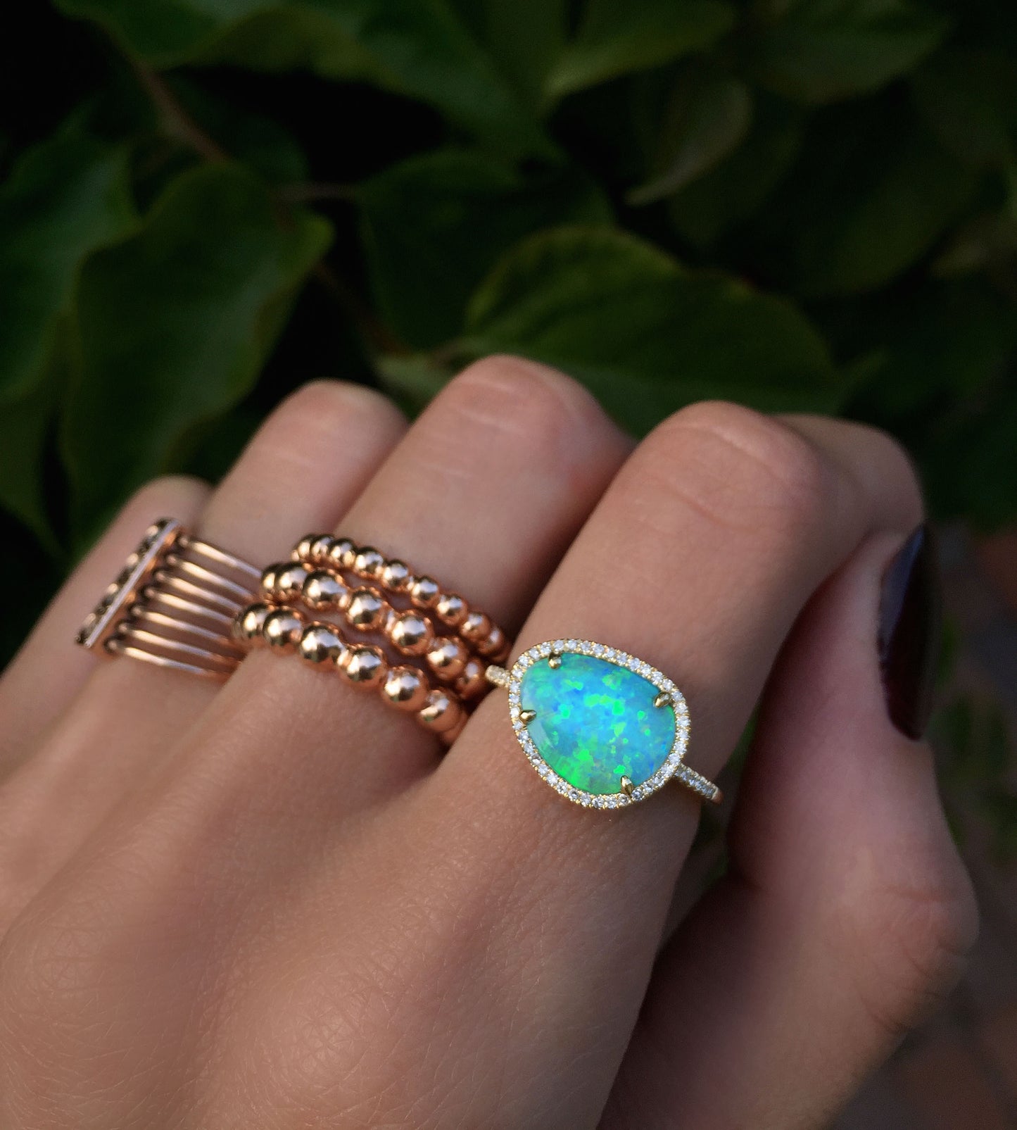 14kt gold and diamond single band opal ring - Luna Skye