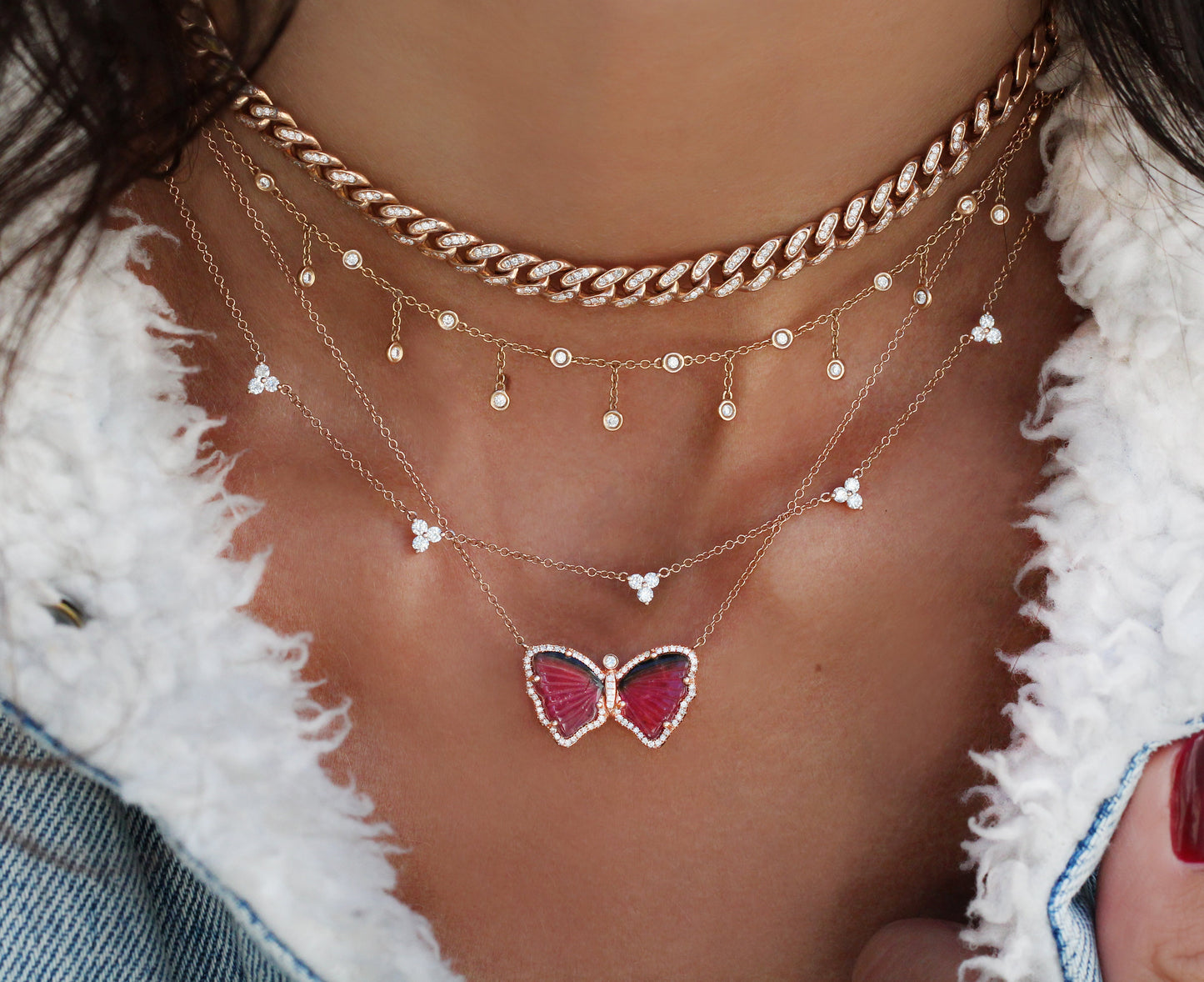 14kt gold and three diamond cluster necklace - Luna Skye