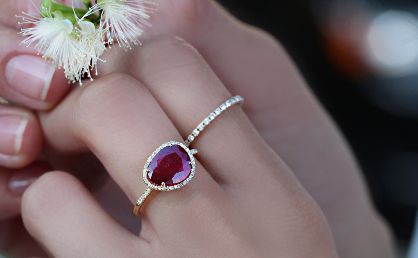 14kt gold and diamond single band ruby ring - Luna Skye