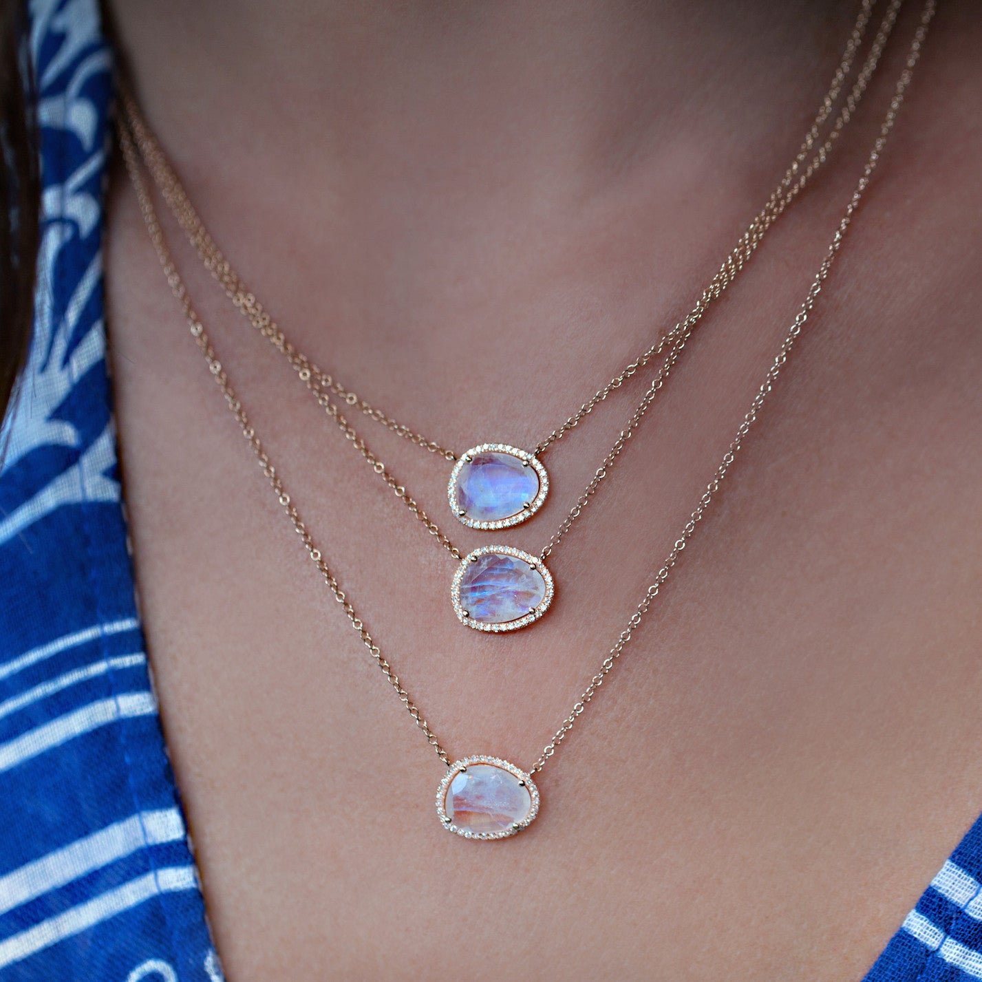 14kt gold and diamond free form moonstone necklace - Luna Skye