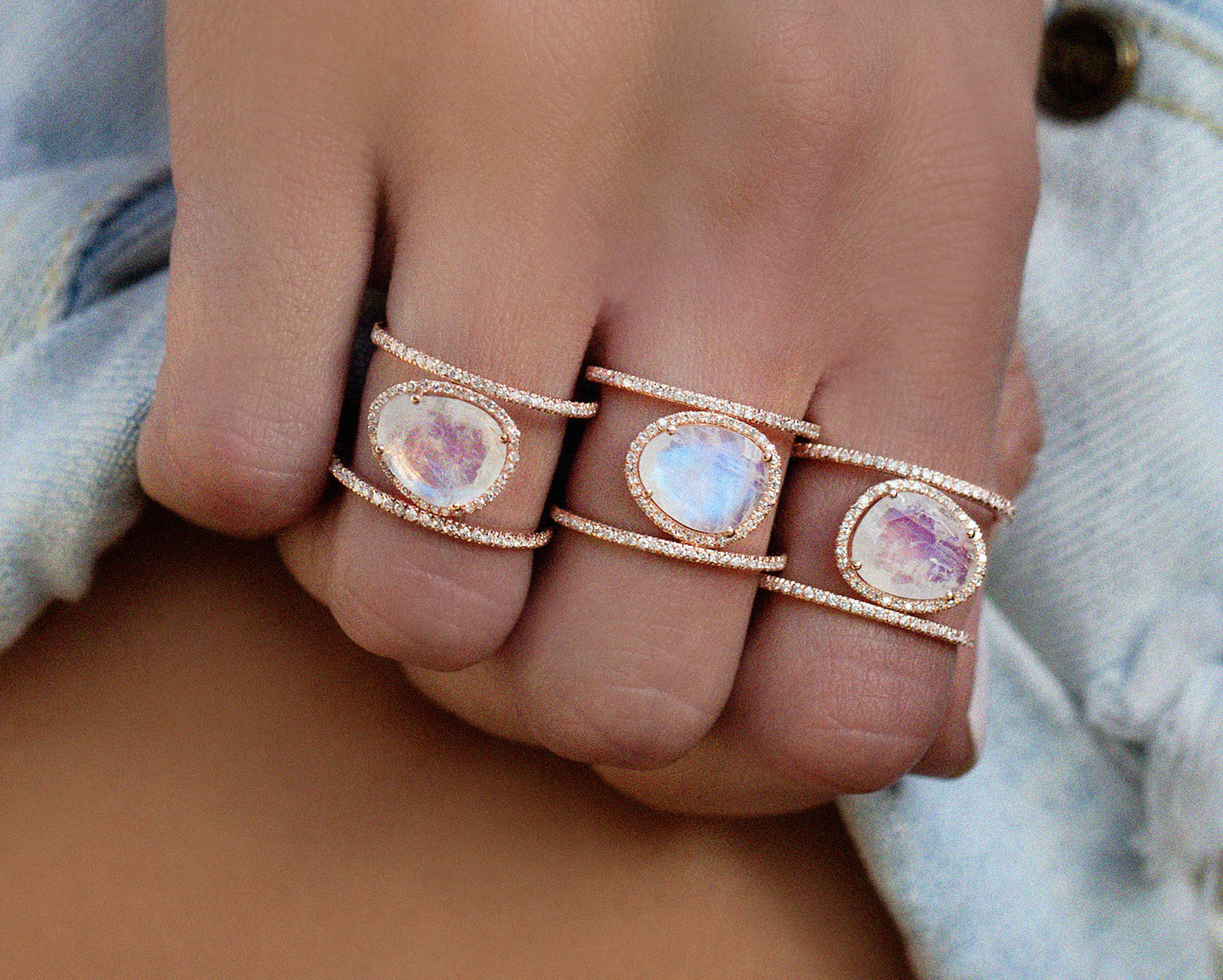 14kt gold and diamond Double Band Moonstone ring - Luna Skye