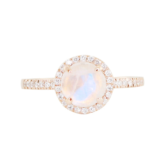 14kt gold and diamond round mini moonstone ring - Luna Skye