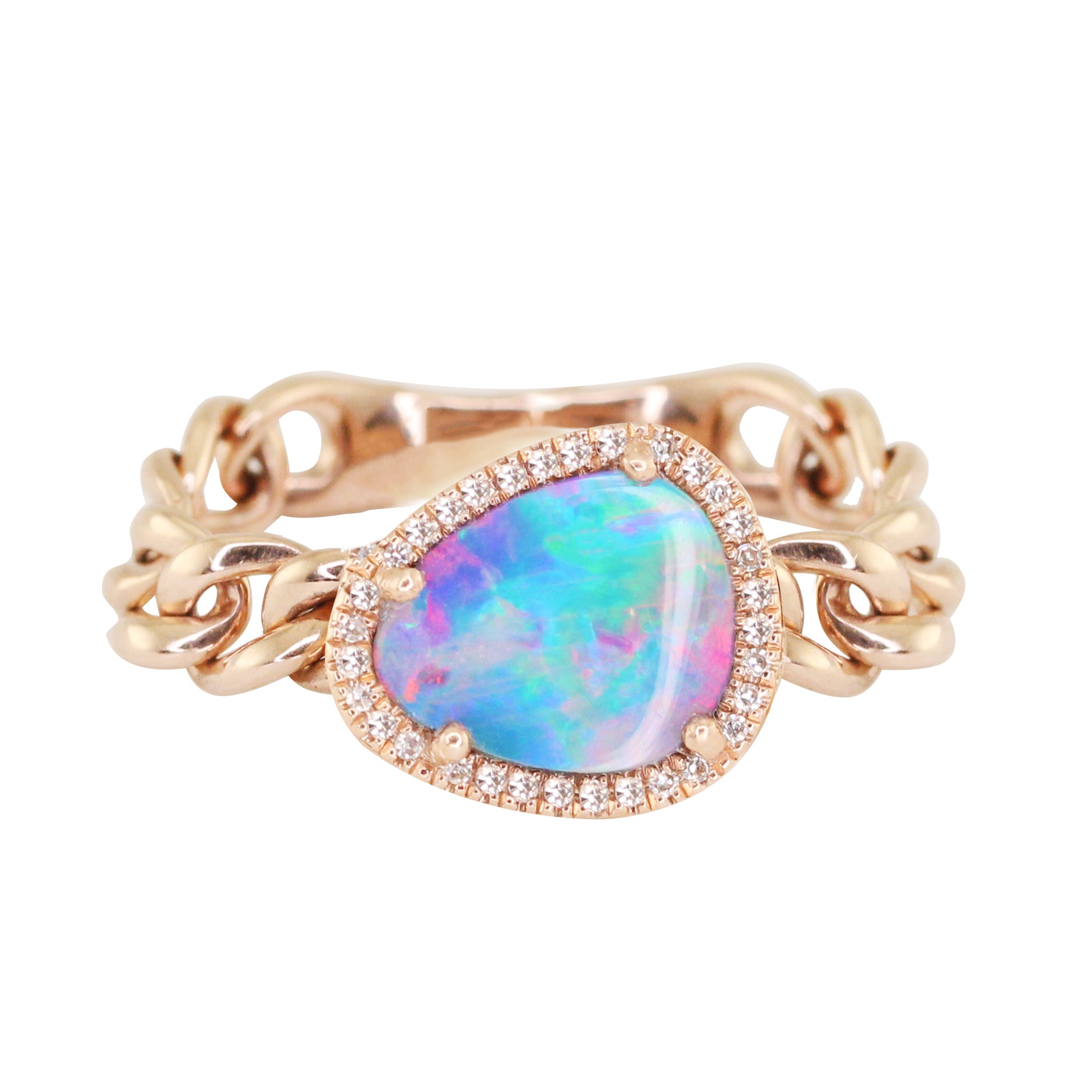 14kt gold and diamond opal chain ring - Luna Skye