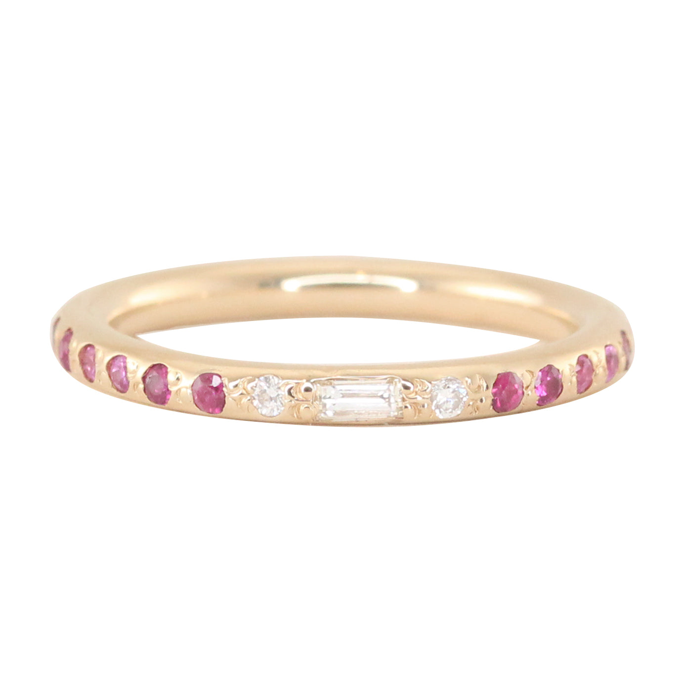 14kt gold baguette diamond and ruby band - Luna Skye