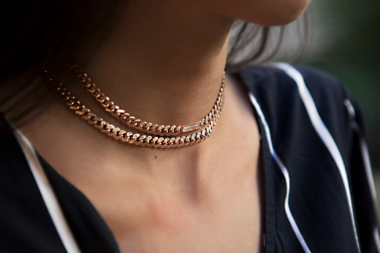 14kt gold and diamond chain link moonstone choker - Luna Skye